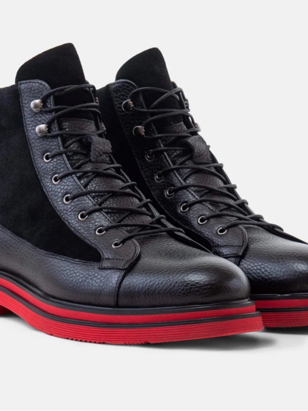Marc Nolan Men's Aiden Black Leather Combat Boots with Red Sole